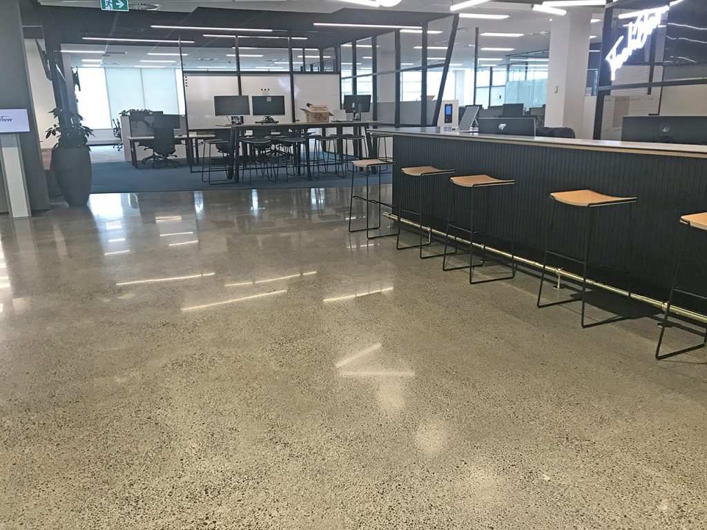 Diamond polished concrete floor with glossy finish